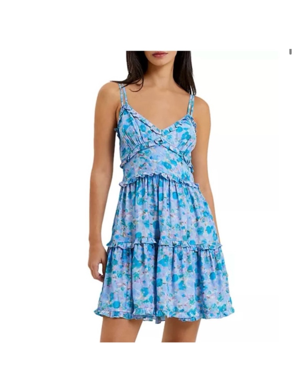 French Connection Blue Floral Tiered Mini Dress Size 6